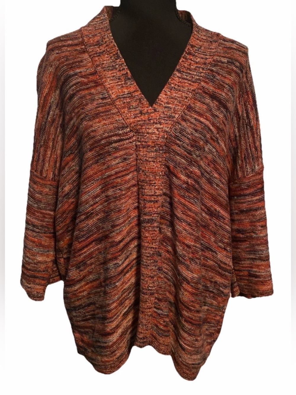 J Jill Sweater Womens Petite XS Pure Jill Space Dyed Campari Marled V Neck
